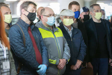 Belarus, the city of Gomil, June 03, 2020. A meeting of people with a presidential candidate. A lot of people in medical masks.のeditorial素材