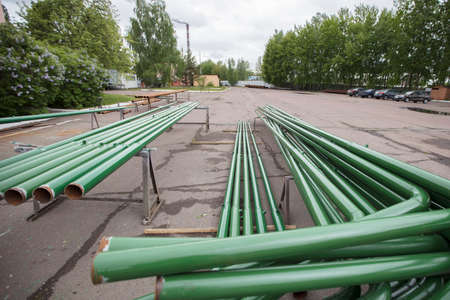Metal pipes at the industrial site of the plant.