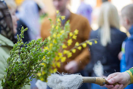 Palm Sunday. Willow and veil with holy waterの写真素材