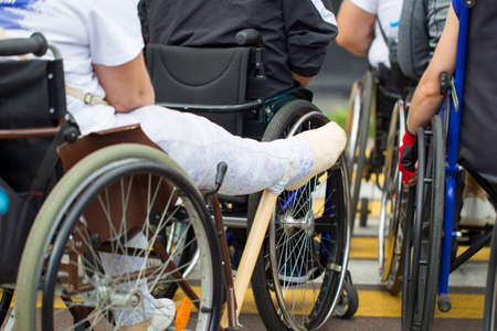 Man with gypsum in a wheelchairのeditorial素材