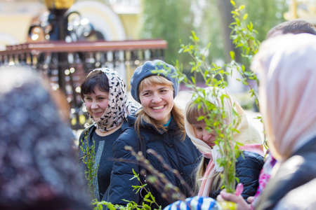 Belarus, Gomel, April 21, 2019. Palm Sunday is a church holiday.Believers with bouquets of spring...