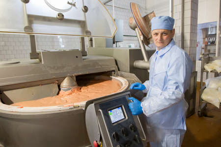 Belarus, the city of Gomel, April 26, 2019. The meat factory. A meat factory worker is preparing...