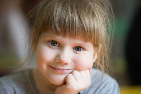 Belarus, Gomel, May 05, 2018. The kindergarten is central. Open Day.Portrait of a six-year-old girlのeditorial素材