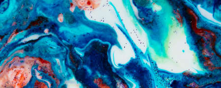 background acrylic blue with red lines and sparkles. Colorful marble texture. Fluid liquid marble. Art picture.の写真素材