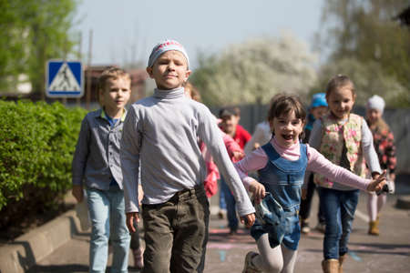 Belarus, the city of Gomil, 26.04.2019 Kindergarten in the city. Cheerful children in kindergarten.のeditorial素材