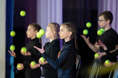 A group of children are juggling balls. The circus art of juggling.のeditorial素材