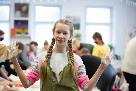 Belarus, the city of Gomel, January 14, 2021. Creative workshop. A teenage girl in a clay modeling...