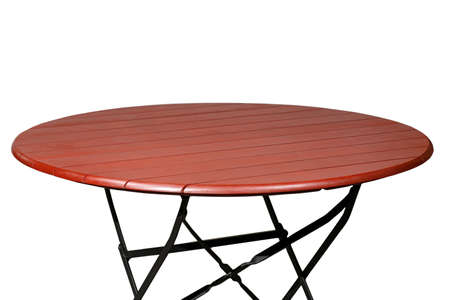 Round table with metal folding legs.の写真素材