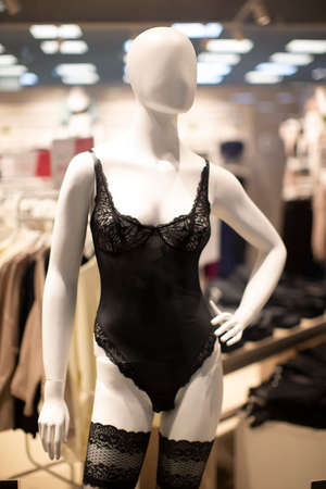 Mannequin of a woman in underwear in a store department. Sale of underwear.の写真素材