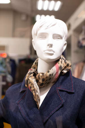 The face of a woman's manikin in denim.の写真素材