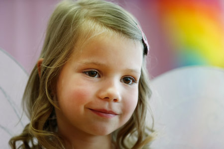 Belarus, city of Gomil, May 16, 2019. Morning in kindergarten.Close-up portrait of a little six-year-old girl.のeditorial素材