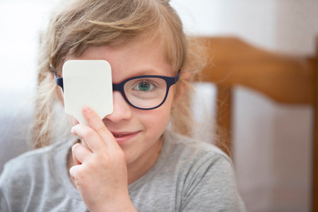 A little girl is having her eyes checked.