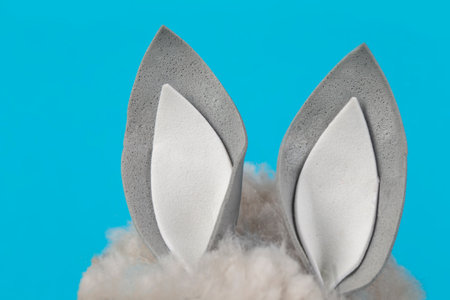 Easter Bunny ears on a blue background.の写真素材