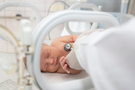 A newborn baby lies in boxes in the hospital. A child in an incubator. Neonatal and Premature...