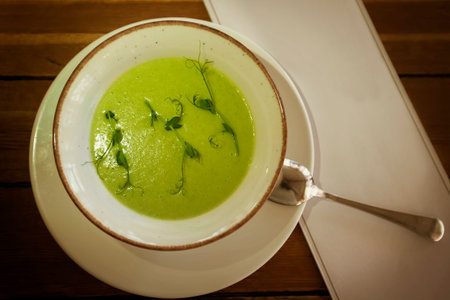 Brocali puree soup shot from above. Diet vegetarian food for lunch.の写真素材