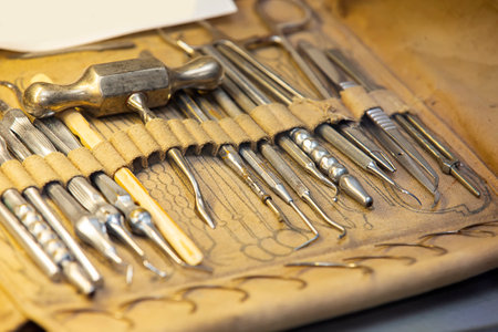 Antique medical instrument in a special case.の写真素材