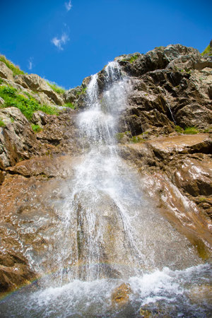 Beautiful waterfall on the mountain with blue sky Waterfall in tropical highlands.の写真素材