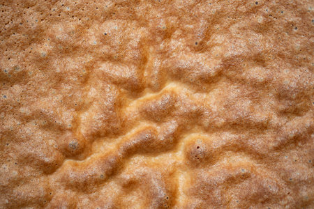 Texture of baked biscuit close-up. The surface of the baked dough.