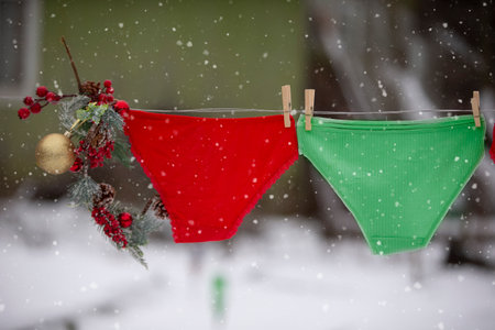 In winter, panties dry on a rope outside.