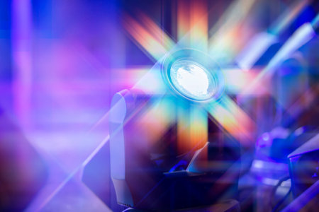 Stage colored optical light from a spotlight on a dark blue background.