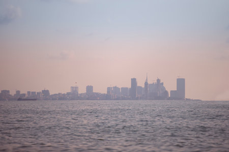 View of a modern city in the sea mist.の写真素材