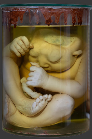 April 1, 2023. Belarus, Minsk.. Gomel. Exhibition of anatomical exhibits. A human infant with the...