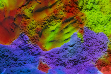 A close-up of a multicolored kinetic sand background.