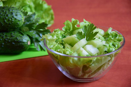 Lightweight salad of fresh cucumbersの写真素材