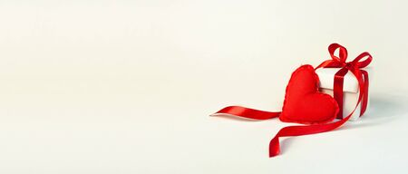 Concept Valentine's Day. Two Big Soft Pads Hearts on Light Background. Banner. Copy Space For Your Textの写真素材