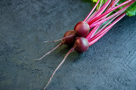 Fresh Ripe Beet on Dark Background. Organic Food. Copy Space For Your Text.の写真素材