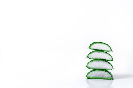 Slices Aloe Vera Isolated on White Background . Cosmetics and Herbal Medicine Concept.の写真素材