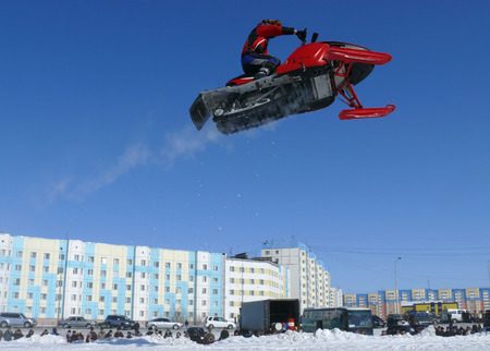 Russia, Nadym. Snow cross-country race. Jump.のeditorial素材