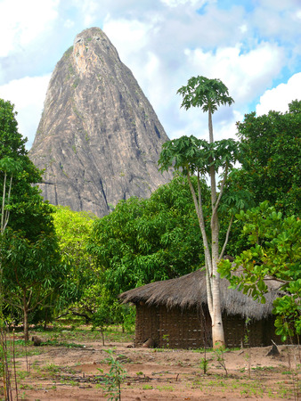 The village is in the mountains. Fabulously beautiful landscape. Africa, Mozambique.のeditorial素材