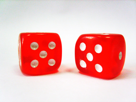 Playing red dice on a white Isolated object 