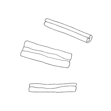 Hand drawn set of cinnamon sticks. Outline drawing. Vector illustration. Design element for coloring pages, cards, prints, packaging, invitations, business cards, advertisingのイラスト素材