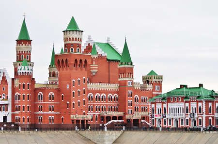 A red brick chapel decorated with white brick in honor of Saints Peter and Fevronia. Russia Yoshkar-Ola 01.05.2021のeditorial素材