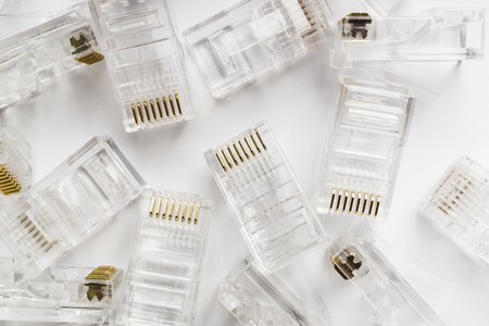 Transparent ethernet internet rj-45 connectors background on white