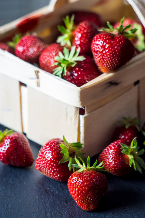 Strawberry with wooden basketの写真素材