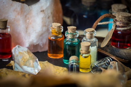 Magic concept. Potions in bottleの写真素材