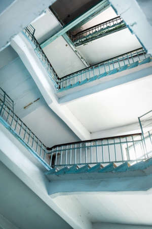 brutalism in architecture. Raw concrete steps of brutal style staircase. Concrete prefab stair....