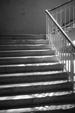 brutalism in architecture. Raw concrete steps of brutal style staircase. Concrete prefab stair. black and white, oldの写真素材