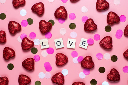 card for valentines day. on a pink background wooden letters lined with love. funny congratulations....
