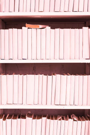 wardrobe with pink books. decor element. texture, background. wall. literature, library.の写真素材