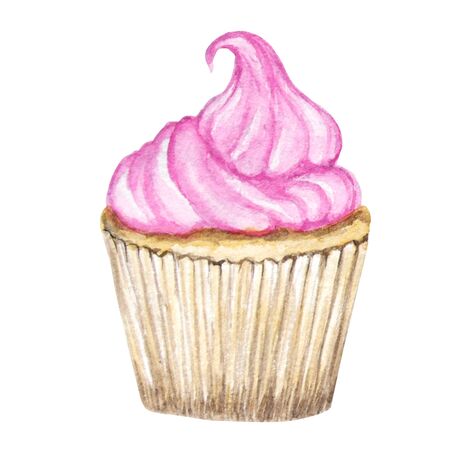Watercolor cupcake, hand drawn delicious food illustration, cake isolated on white background.の写真素材