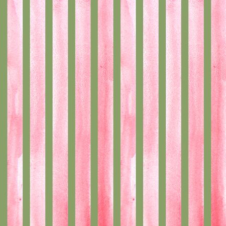 Watercolor hand painted brush strokes, line, banners, pattern. Isolated pink stripes on green background watercolor paintingの写真素材