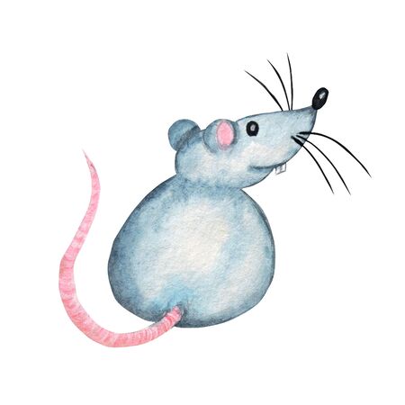 Watercolor cartoon hand drawing Rat symbol of the Chinese horoscope 2020 year. Isolated on a white backgroundの写真素材