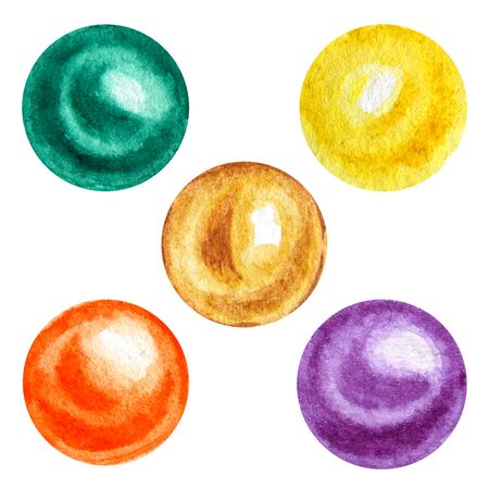 Bright colors beads. Collection of multicolored watercolor circles for your designの写真素材