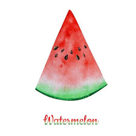 Watermelon slice fruit watercolor hand drawn illustration, fresh healthy food - organic natural food isolated on white background.の写真素材