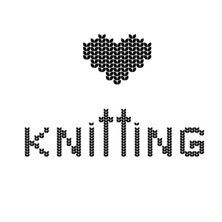 Knitting inscription decorated with heart. Hand drawn lettering quote. Vector illustration. Your handmade shop logo, card, banner, poster design conceptの写真素材