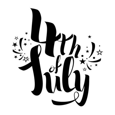 4th of july usa lettering cuote. American celebration design concept on white backgraund. Handwritten lettering illustration for happy independence day of America.のイラスト素材